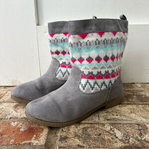 Gymboree Girls Fair Isle Boots Grey Suede Booties Size 3 Winter Nordic Preppy